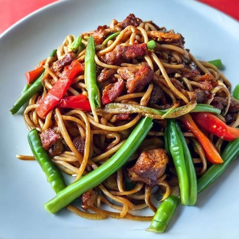 Soy Noodles with Vegetables and Pork