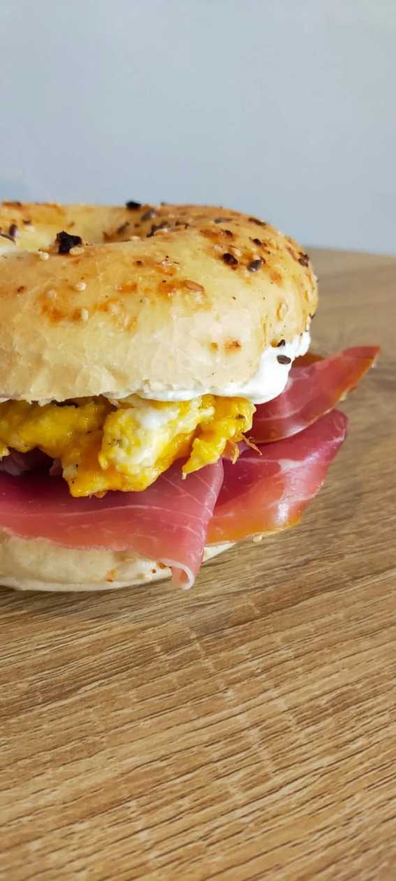 Prosciutto and Scrambled Egg Bagel