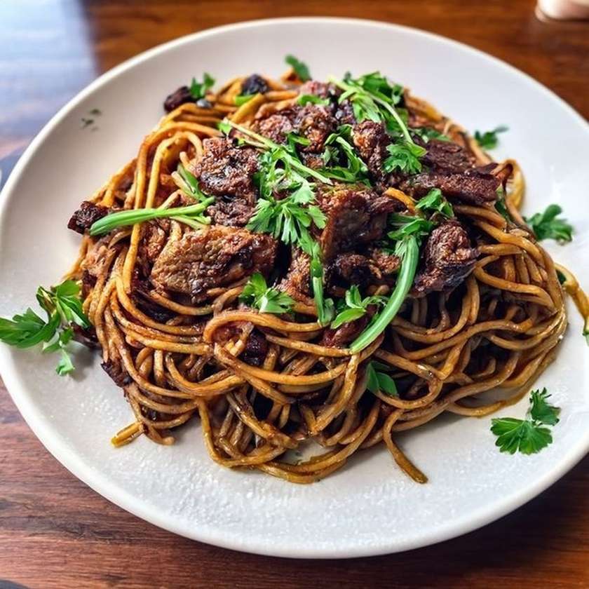 Fried Soy Noodles with Beef