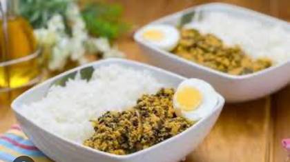 Plain Rice with kontomire