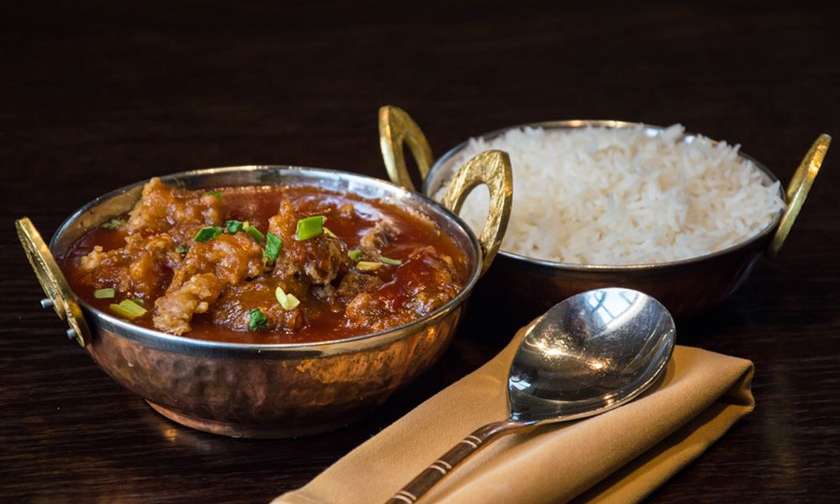 Duck in red curry sauce.