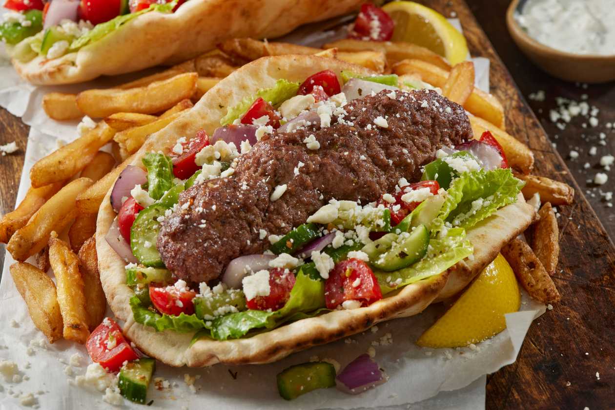 Beef wrap menu with sweet potato fries