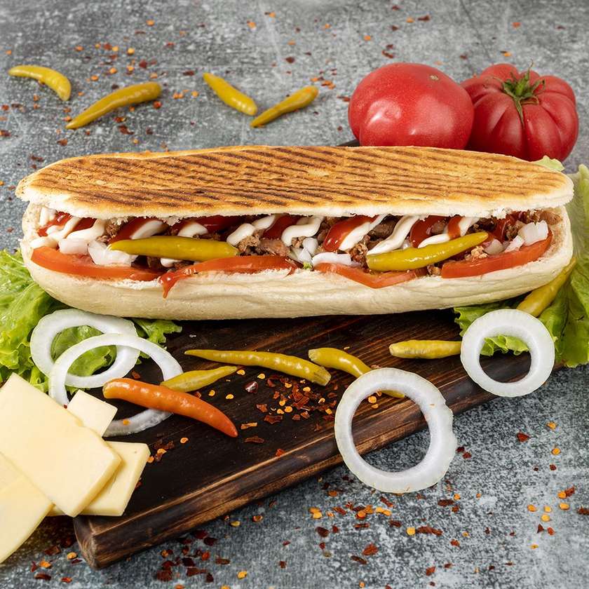 Shaurma in bread + cheese (Gouda)