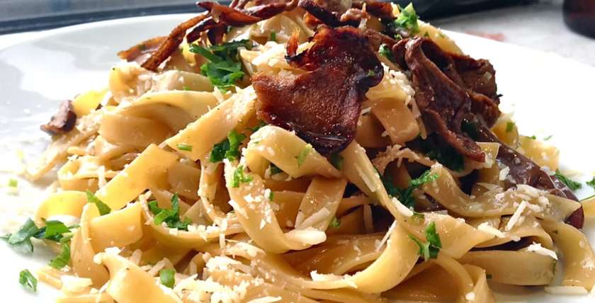 Fettuccine Alfredo with Porcini Mushrooms and Truffle Oil