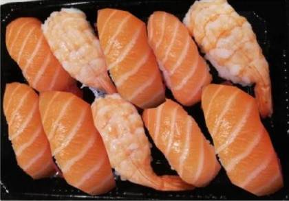 Salmon Nigiri and Shrimp Nigiri