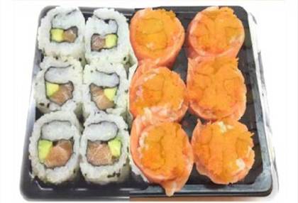 Salmon California Roll and Salmon Roll with Roe