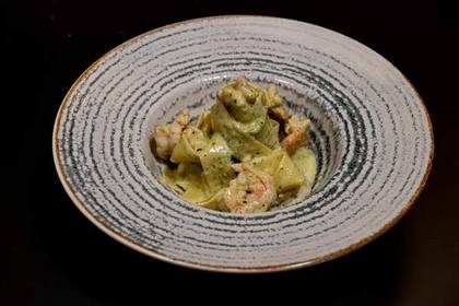 Sfogliatine di pasta fresco with shrimps