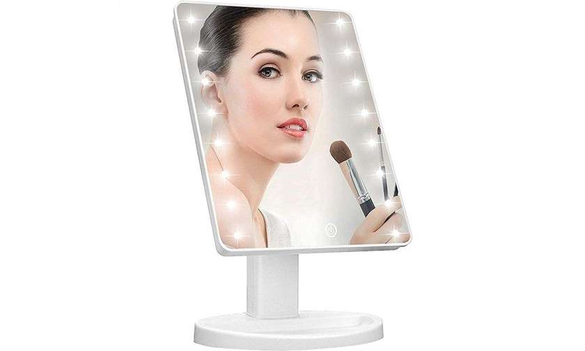 Table mirror with LED lighting