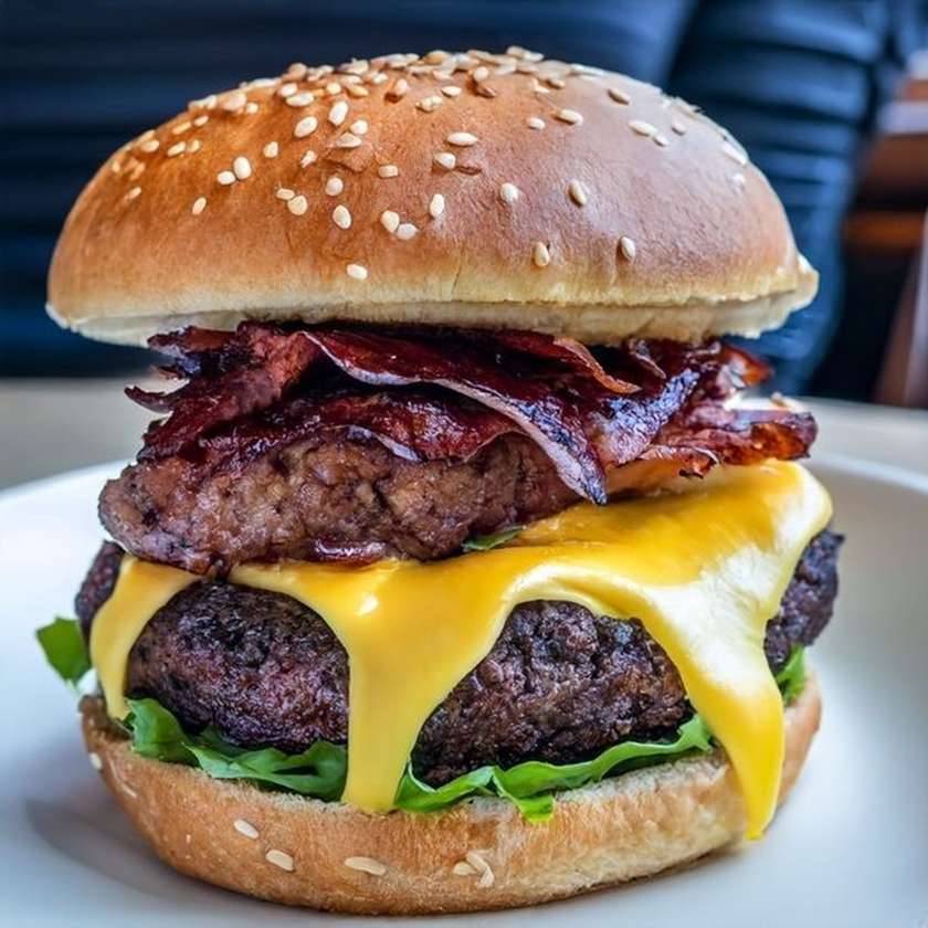 Double Cheddar Cheese Bacon Burger