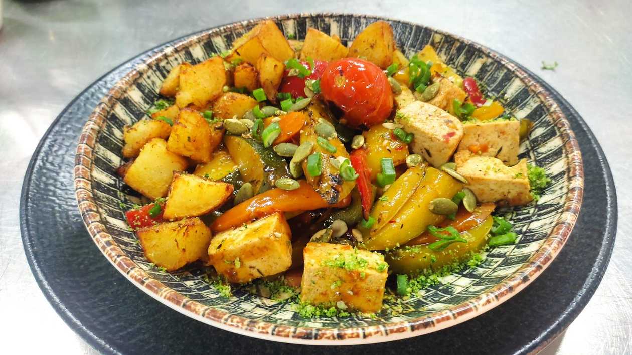 Tofu and Vegetable Pan with Aromatic Potatoes