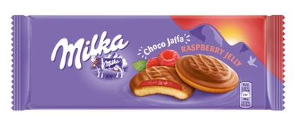 Sausainiai MILKA Jaffa, su aviečių skonio įdaru, 147 g