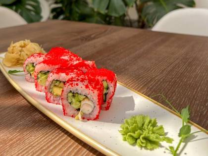 California Roll with Tobiko Caviar and Shrimp