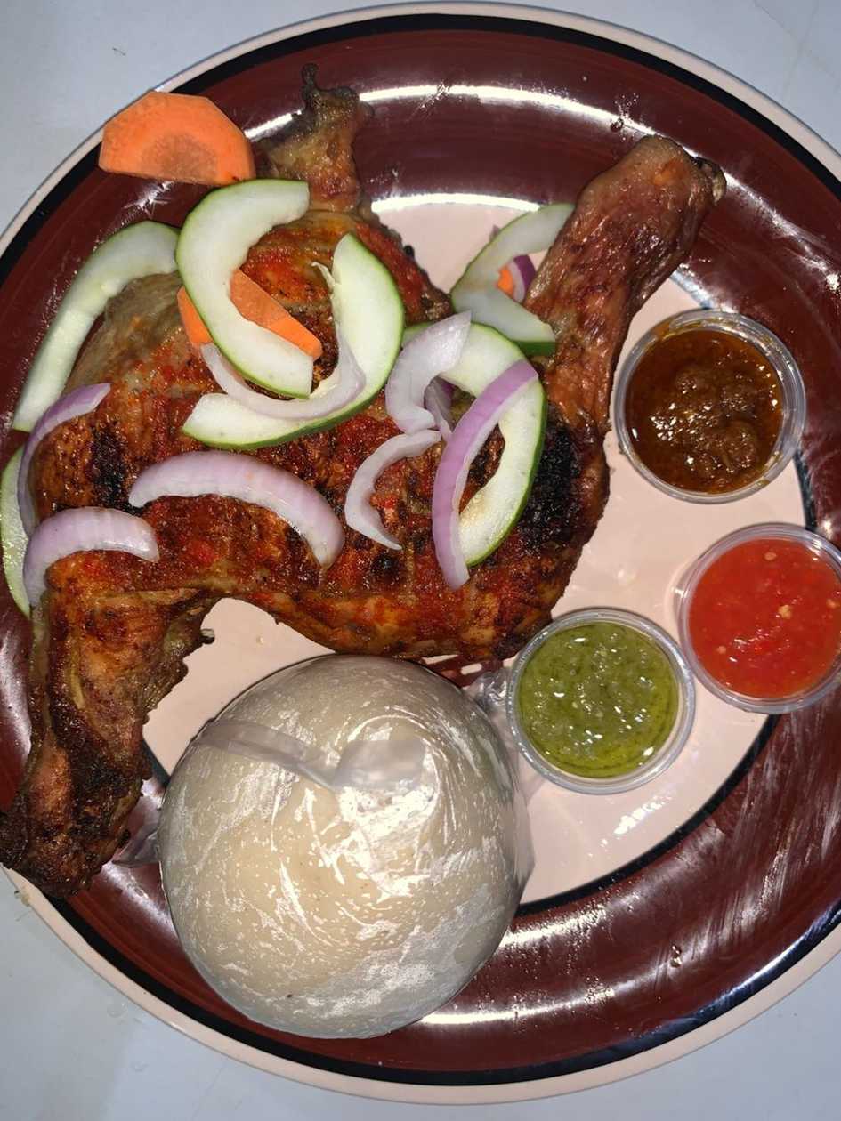 Grilled Chicken Thigh and Banku