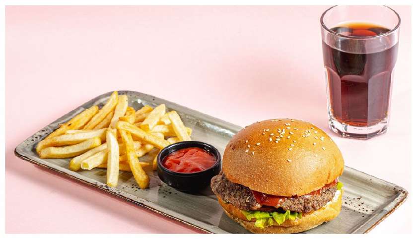 Burger ət ilə, Kartof və Sərin içki