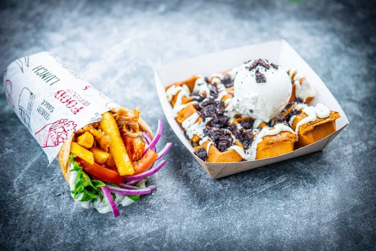 Large Greek Beef Pita + Oreo Waffle