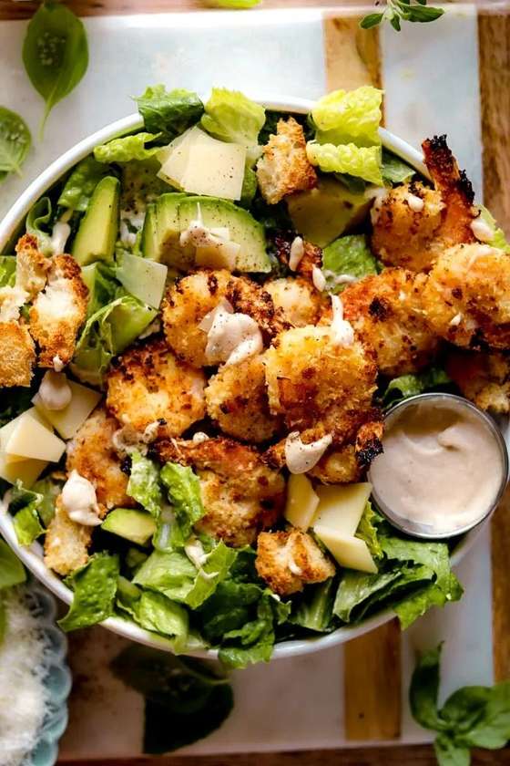 Caesar salad with shrimp