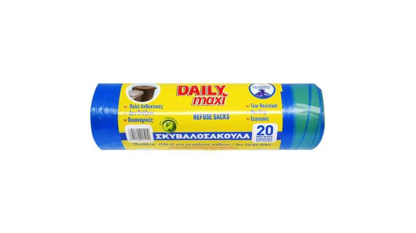 Daily Maxi Bin Bags Blue 75x80cm (20 Pcs/Roll) Kordoni