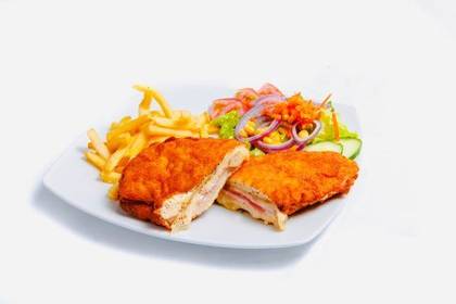 Cordon Bleu, with chips and Salad