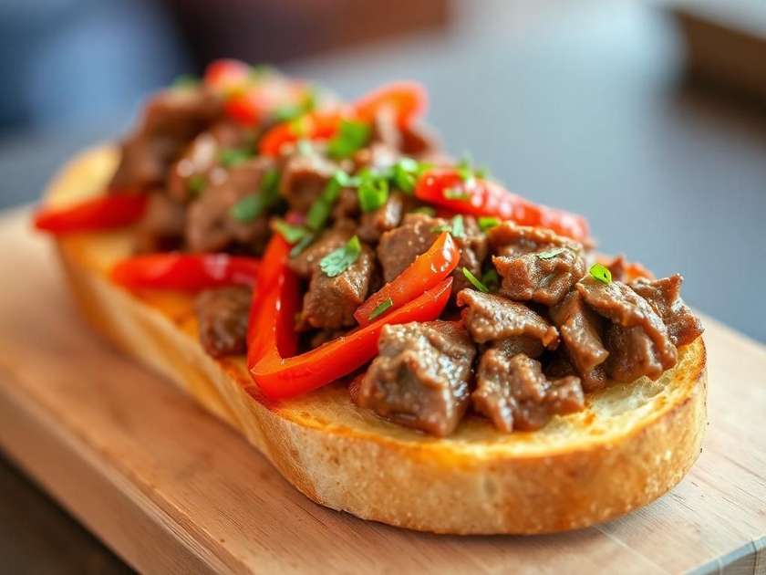 Steak and red pepper bruschetta