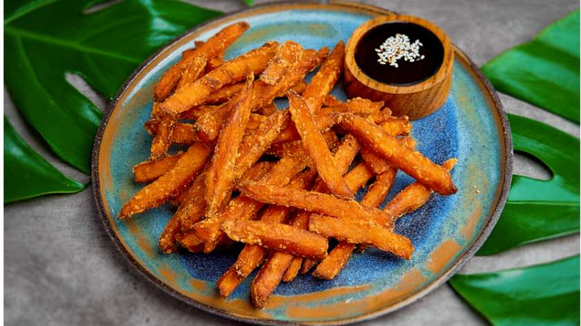 A box of crispy sweet potatoes