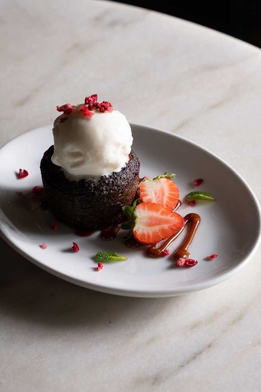 Dates and apricots cake with vanilla ice cream