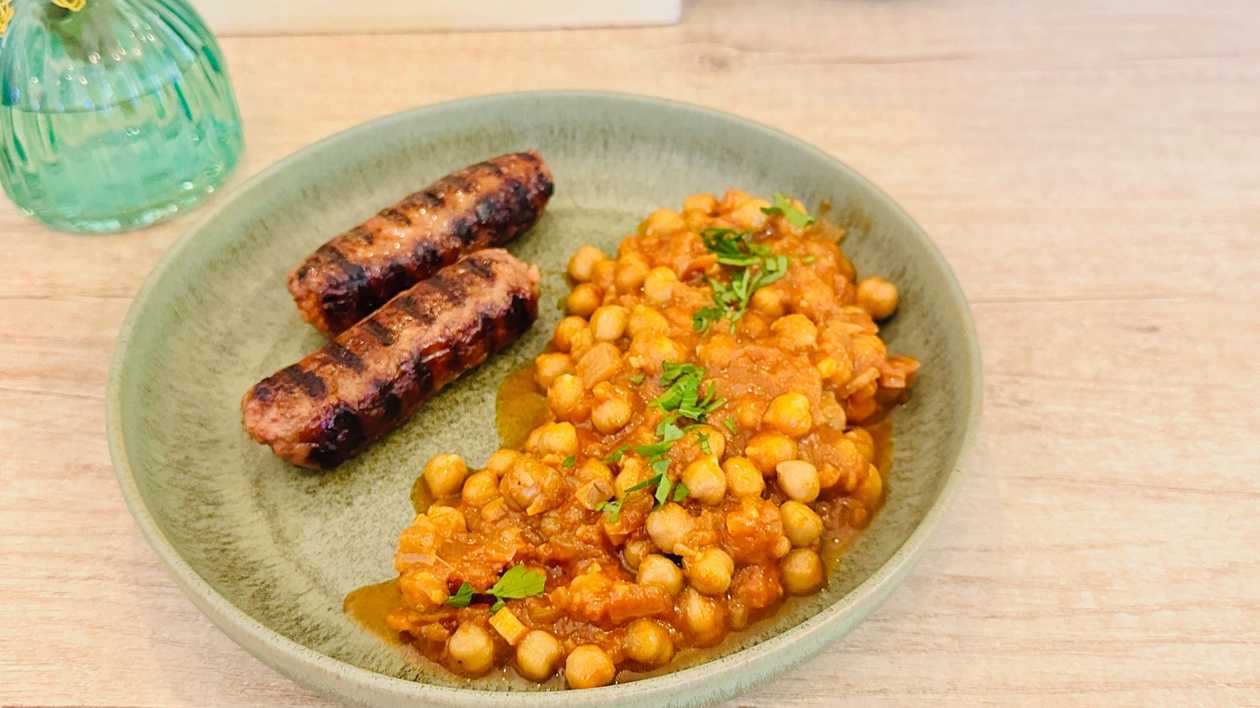 Sausages Beyond with Masala Chickpea - vegan