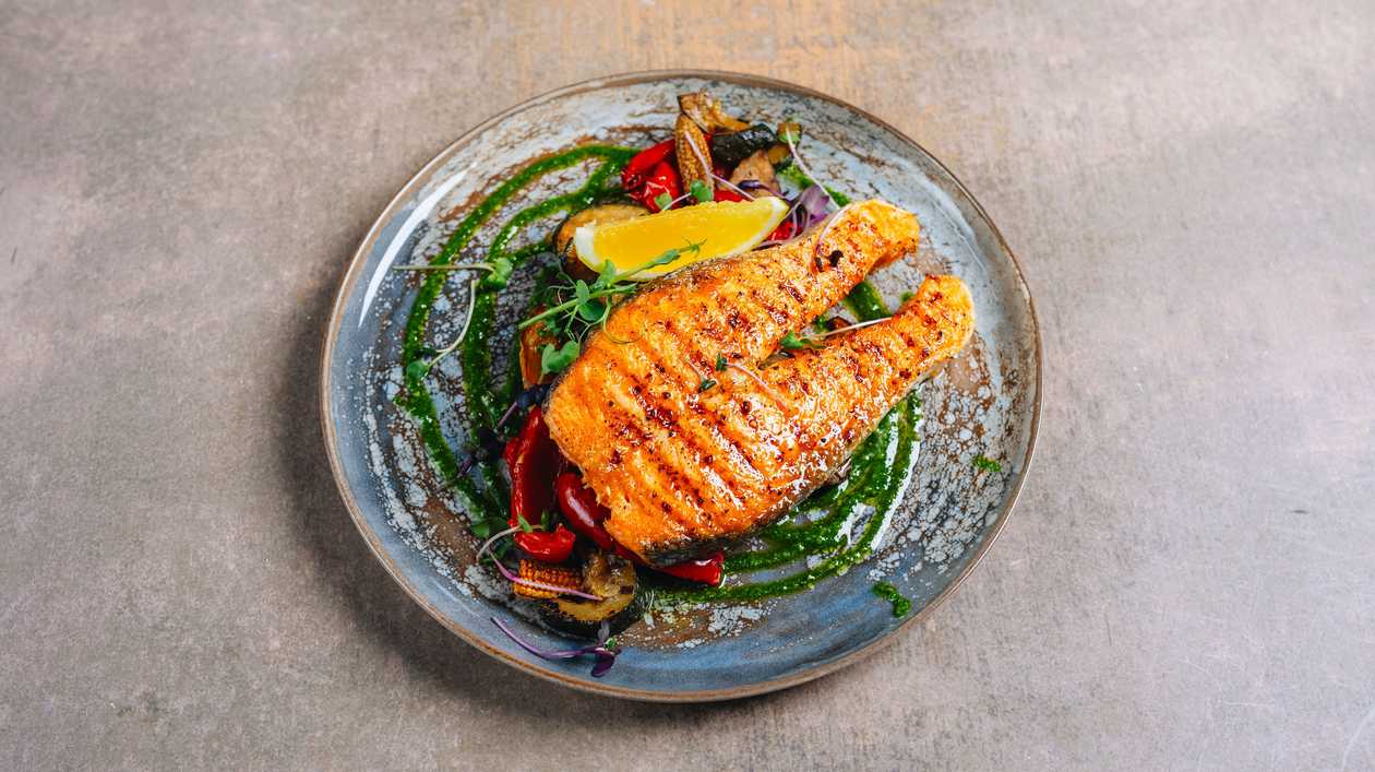 Grilled salmon steak