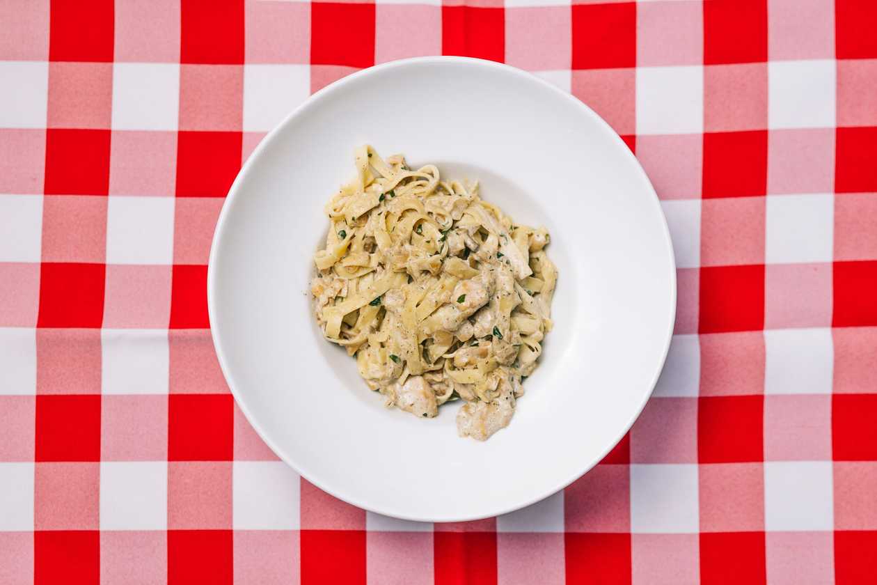 Tagliatelle with homemade basil pesto and chicken