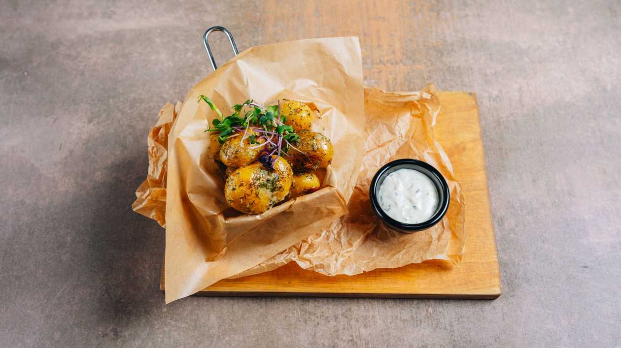 Horseradish marinated potatoes