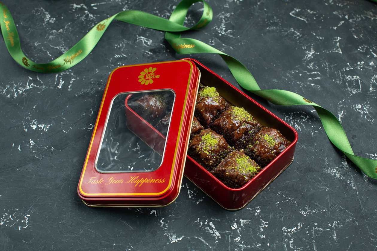 Classic Chocolate Walnut Baklava in a Metal Box - 370g