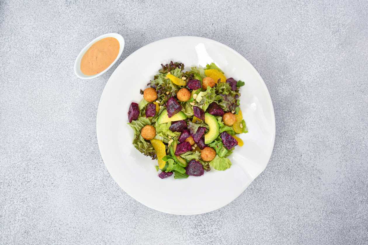 Fried feta cheese and beets