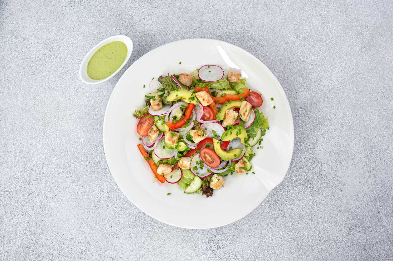 Fresh vegetable with WOK-fried chicken breast