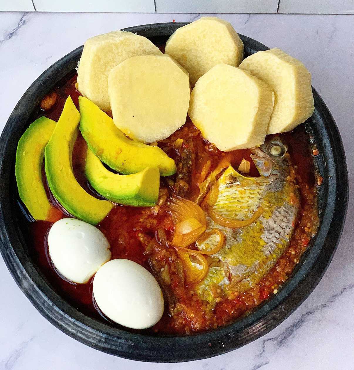 Yam or Plantain with Garden Egg Stew