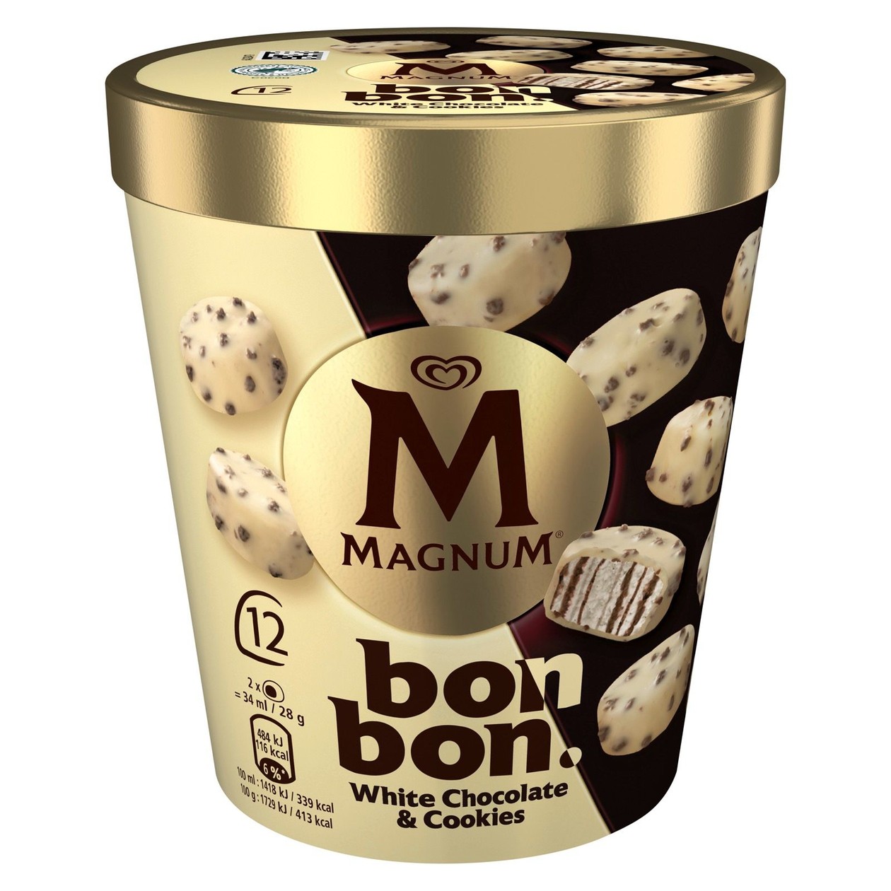 Magnum, BonBon White Chocolate & Cookies jäätis, 12x17ml