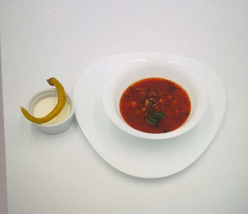 Beef soup with borscht and lovage