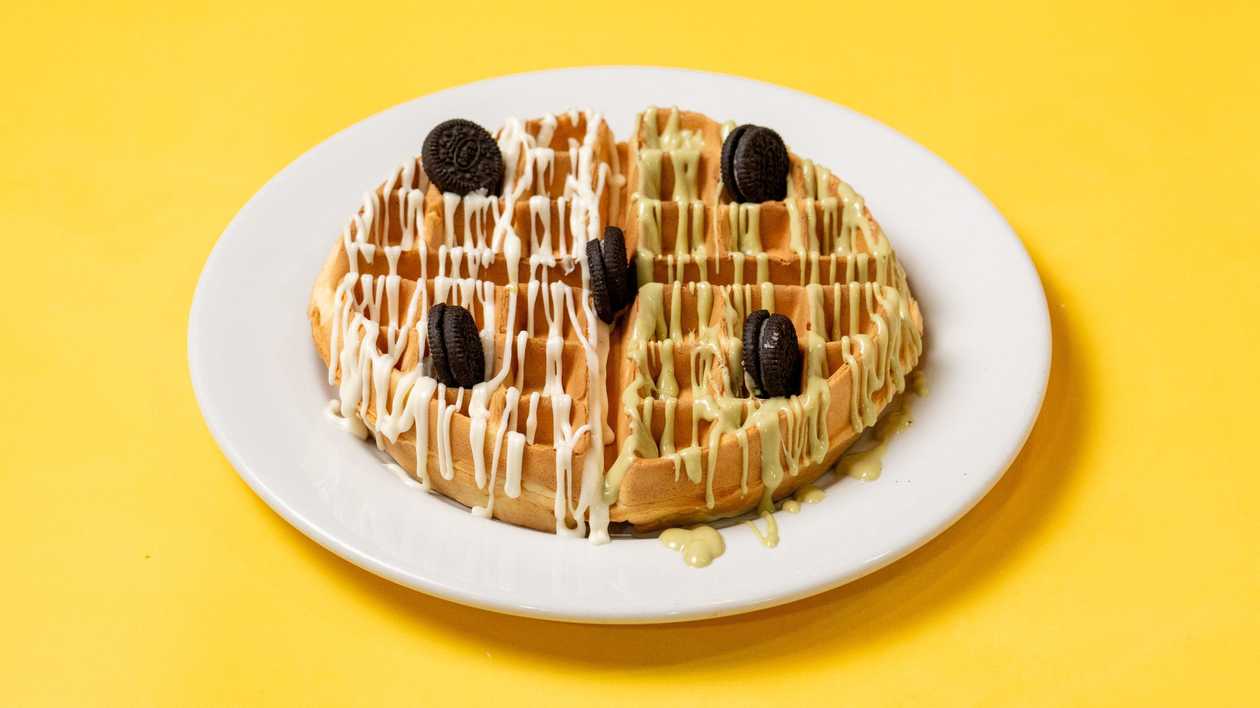 White Chocolate, Pistachio, & Mini Oreo Waffle