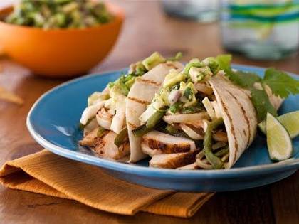 Spiced Rubbed Breast of chicken tacos .