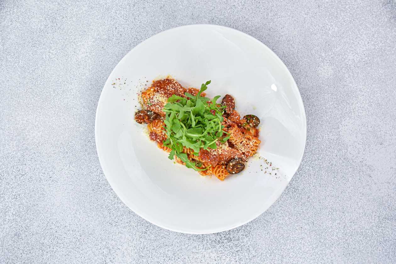 With salami, fresh mozzarella cheese and tomato sauce