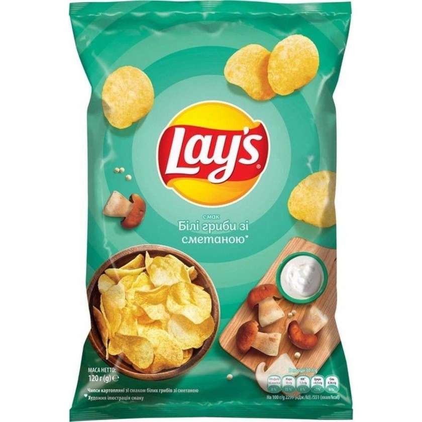 Lays Chips with Porcini Mushroom and Sour Cream flavor, large pack 120g