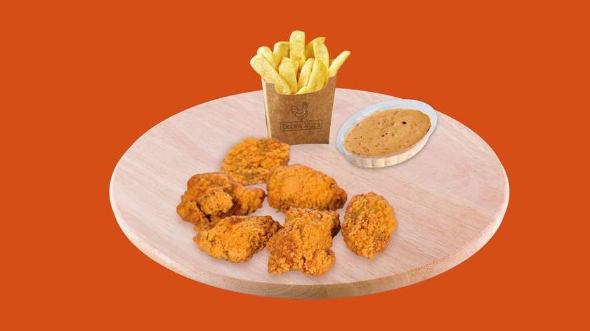 Zestaw skrzydełka panierowane (6 szt.) + frytki + sos