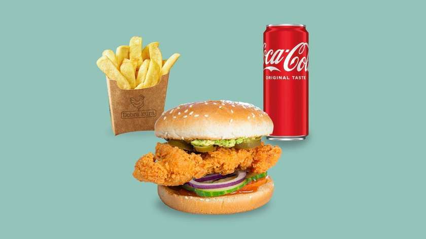 Zestaw Burger Chicken Guacamole + frytki + Coca-Cola