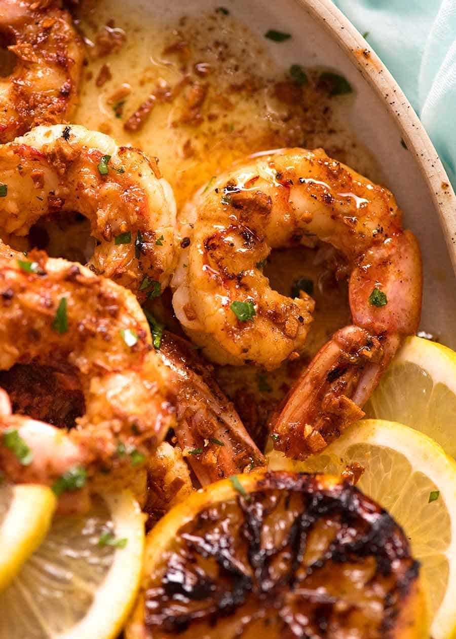 Grilled Prawns Served with Garlic Sauce