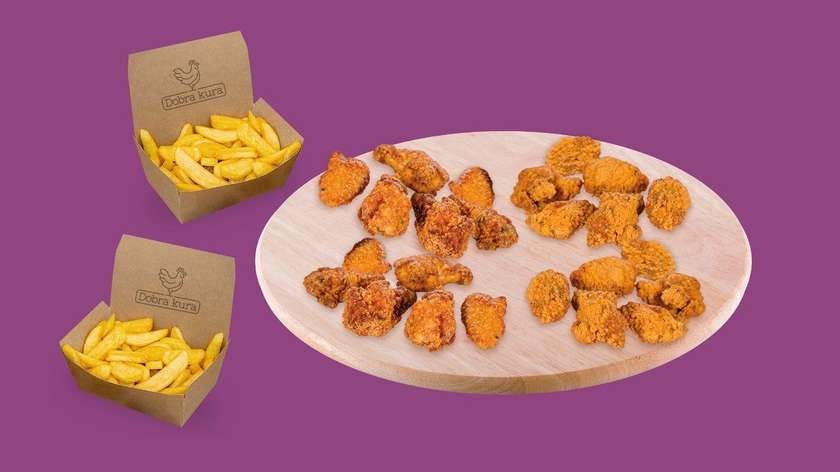 Zestaw 12 szt.  skrzydełek  + duże frytki + duży sos