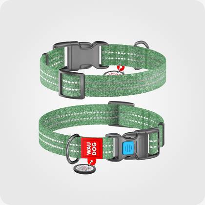 2924 Reflective Dog Collar Made Of Reclaimed Cotton Waudog Re-Cotton With Qr Passport, Plastic Fastex