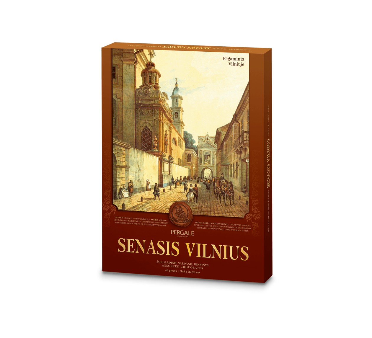 Saldainiai dėžutėje PERGALĖ DARK SENASIS VILNIUS, 348g (baigiasi galiojimas)