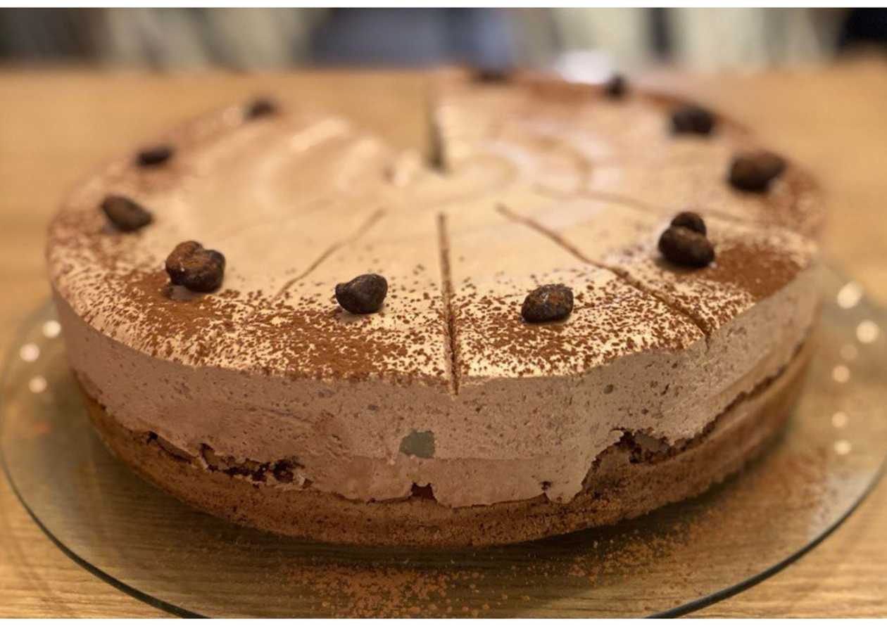 Brownie with Chocolate Mousse and Pears