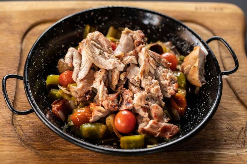 Pan with Boneless Chicken Thighs, in the Oven