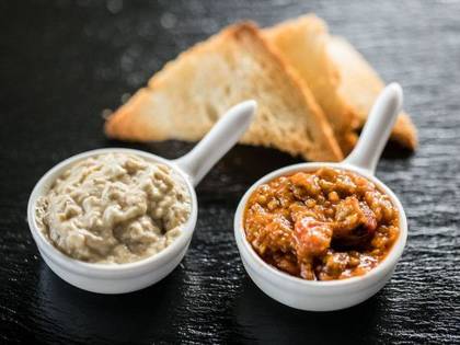 Zucchini and Eggplant Salad Served with Homemade Bread