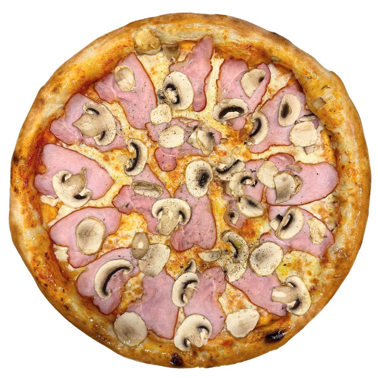 With ham and mushrooms