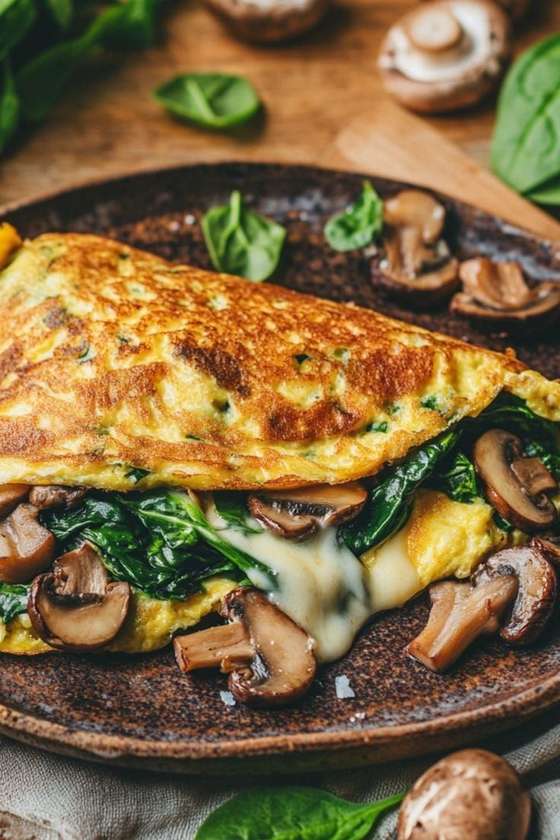 Omleta cu Ciuperci, Spanac si Feta & Mix Greens